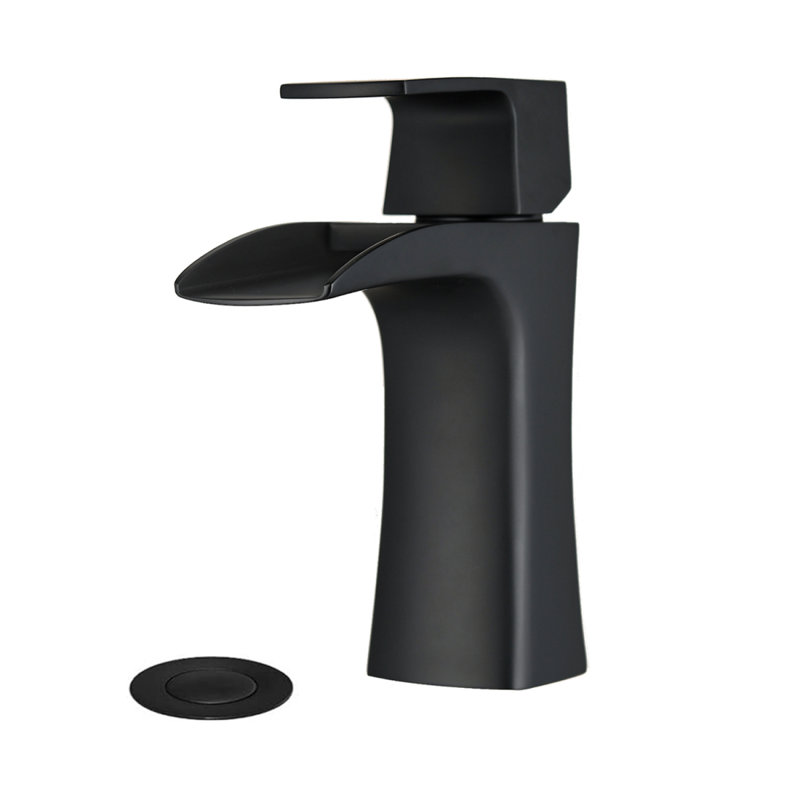 ADA Waterfall Bathroom Faucet - Single Handle Brass Faucet With Drain, 1-Hole Brushed Nickel, Matte Black