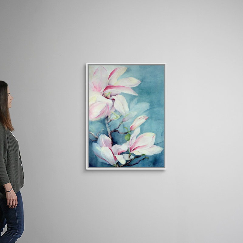 Art mural sur toile Magnolia Soulangeana (vertical), Cadre blanc, H 30 po x l 40 po x P 1,25 po