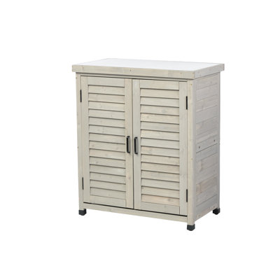 Banc de rempotage pour l'extérieur avec armoire de rangement grise 31 po x 17 po x 36 po - construction en pruche et plateau de jardin en métal