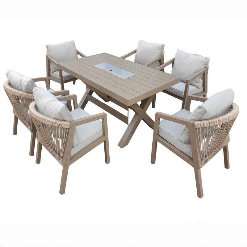 Patio Dining Set, Firepit Table and 6 Seat