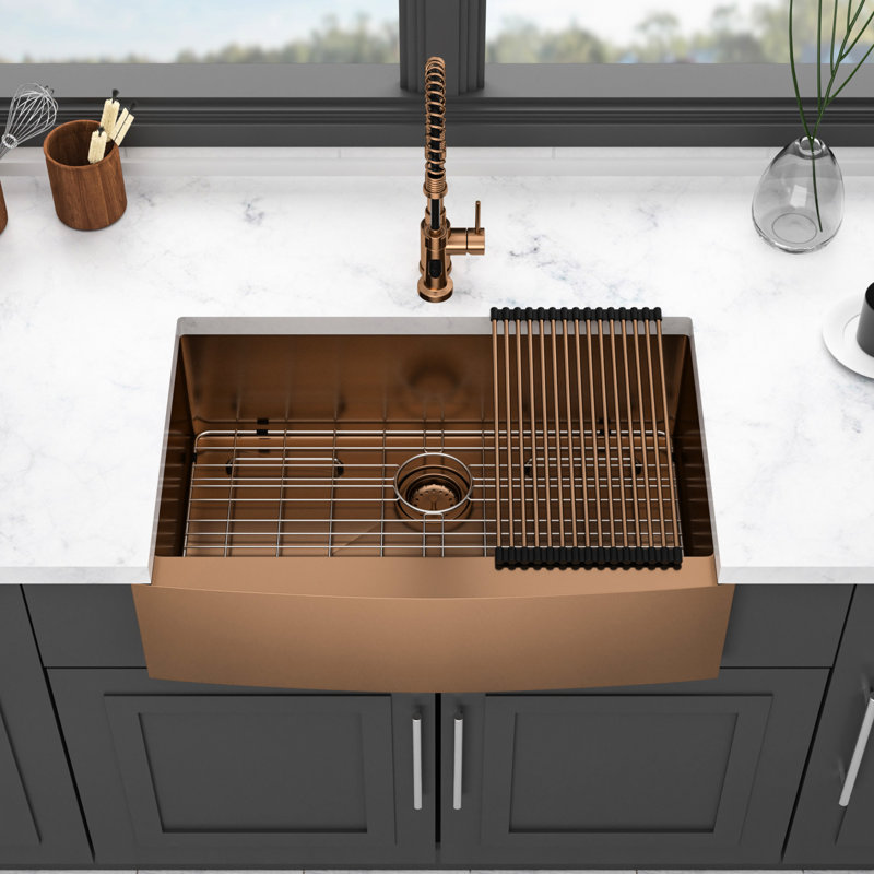 Évier de cuisine 30 po x 21 po x 10 po en or rose, acier inoxydable T304 de calibre 16 - égratignure, drainage facile, ensemble de bonde inclus et instructions