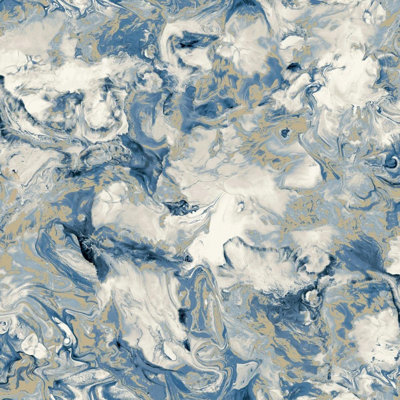 Luxurious Blue Metallic Marble Effect Wallpaper