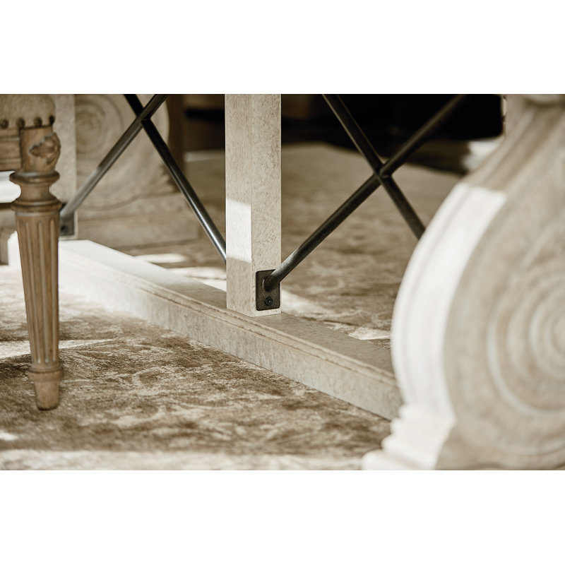 Parch Finish Reclaimed Wood & Marble Extendable Dining Table