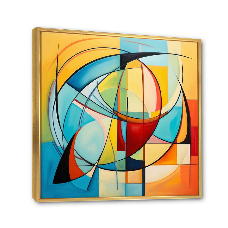 Coloré 0 Mid Century Abstract Essence I - Art abstrait Mid-Century, H 30 po x l 30 po x P 1 po, Cadre flottant doré