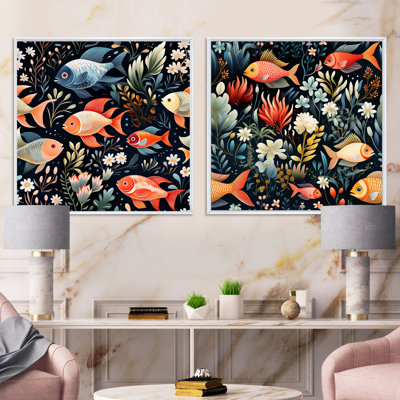 Fish Blue And Multicolor Ocean - Animals Fish Square Collage Set Of 2