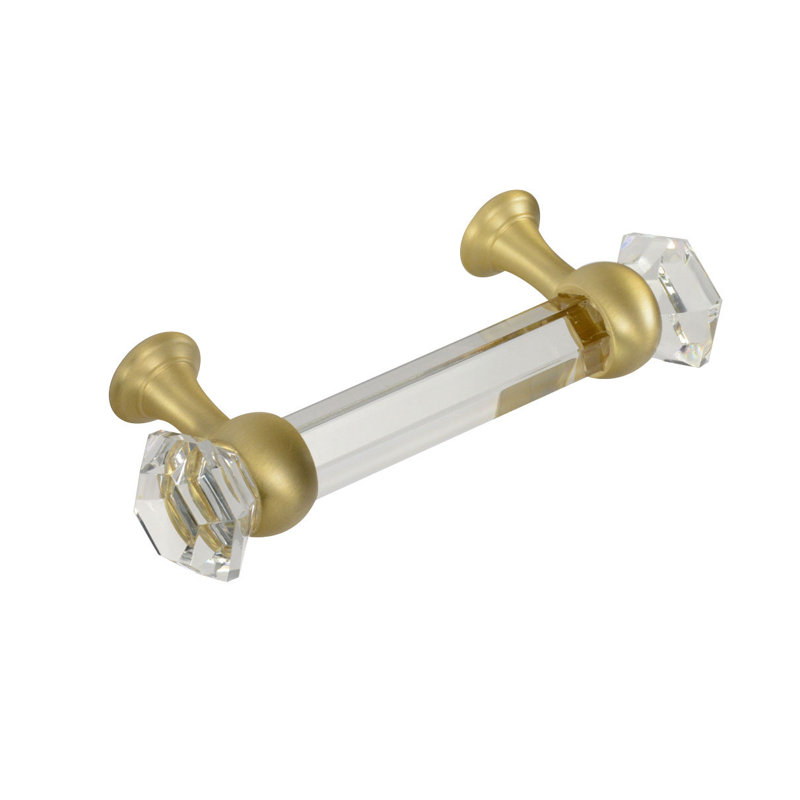Poignée de meuble centrale 4 "Elegance, Transparent / laiton satiné, 3"