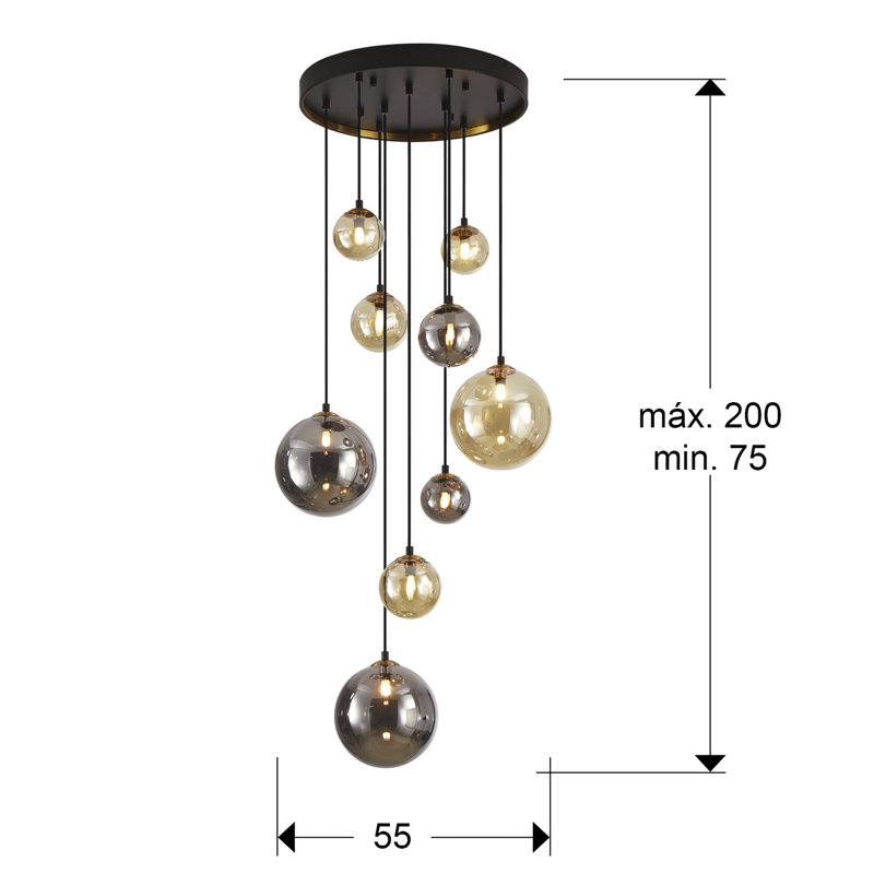 Nante 9 - Light Black Cluster Pendant