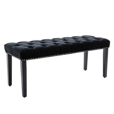 Black Bench For Multiple Spaces - Bedroom, Dining Room, Entryway Design, Sponge Filled Velvet Cushion, 45.65" L X 17.04" W 19.42" H Style, Plastic Floor Protection