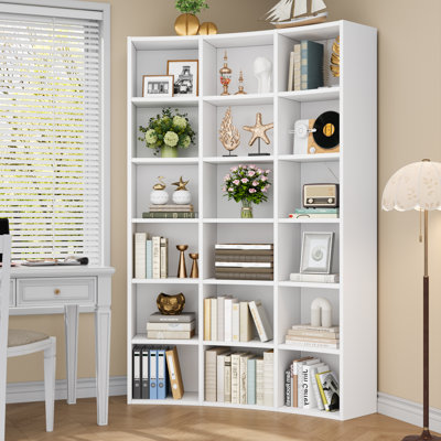 71" Curved Bookshelf,triple Width 6 Tier Bookcase With Storage Cabinet,modern Tall Bookshelf With 18 Open Display Shelves, Floor Standing Book Shelf F
