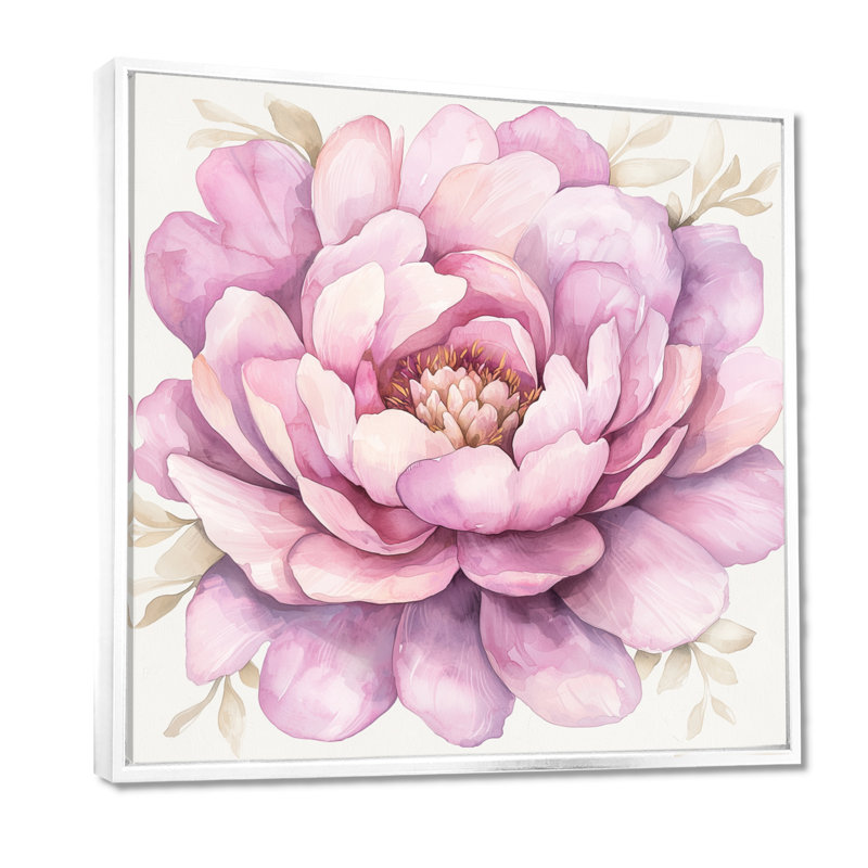 Élégance rétro de pivoines roses II - pivoines, art mural, H 30 po x l 30 po, Impression encadrée flottante, Blanc