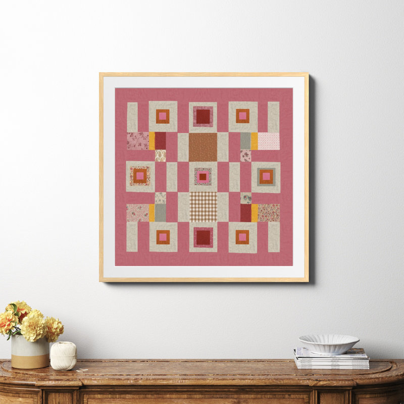Courtepointe Pink Cottage, Oui, Papier encadré naturel, H 36 po x l 36 po x P 0,75 po