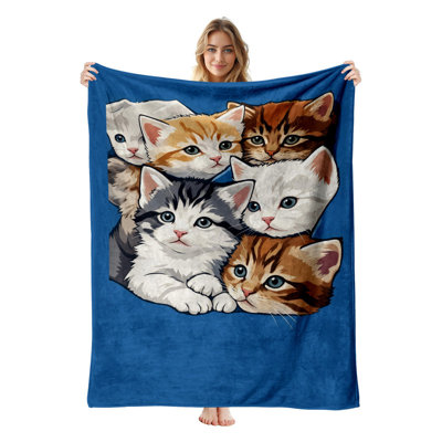 Couverture simple en flanelle JYK, en microfibre moelleuse, douce et respirante, 60 po x 80 po, chatons aux yeux bleus