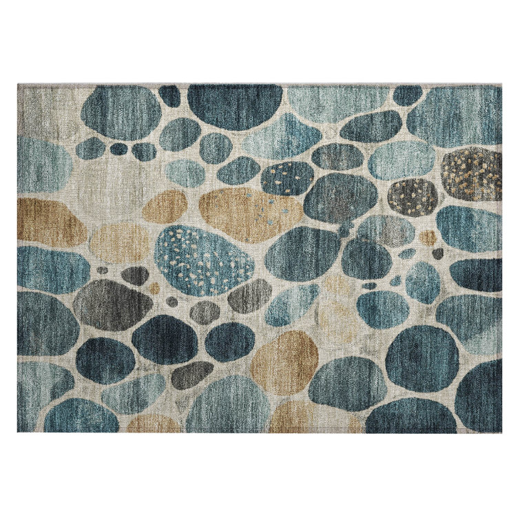 Machine Washable Indoor/Outdoor Xhevrie Teal Rug