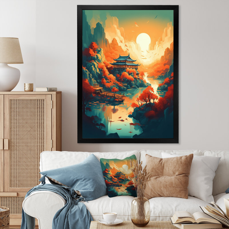 «Mountain Top Asian Inspired Home IV», reproduction sur toile, H 20 po x l 12 po x P 1 po, Cadre simple noir