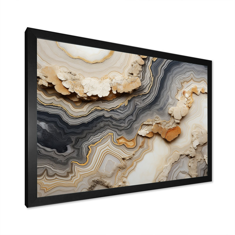 Gris et orange, minimalisme sur pierre - art mural en pierre, Cadre simple noir, H 34 po x l 44 po x P 1,5 po
