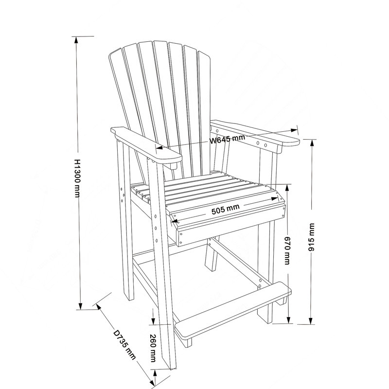 Chaise de bar en PEHD, ensemble de 2 chaises hautes Adirondack d'extérieur, tabouret de bar avec dossier haut