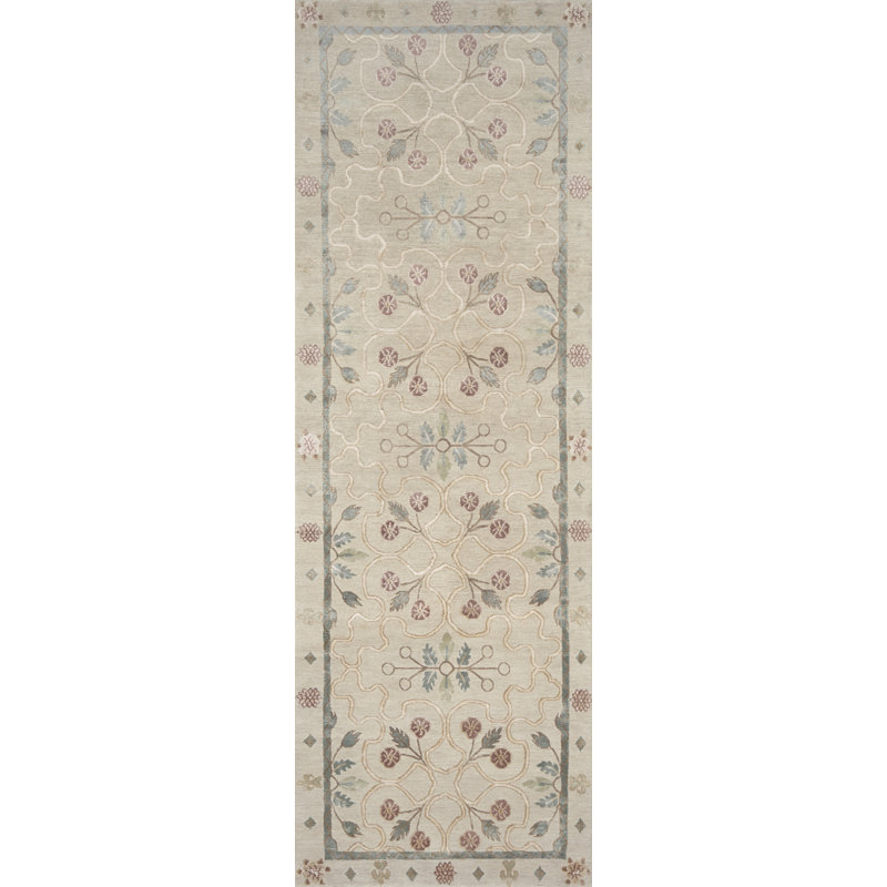 Erika Oriental Area Rug in Green/Teal/Cream, Runner 3' x 10'