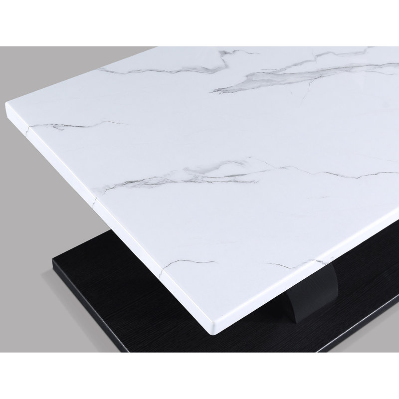 Ensemble de 3 pièces moderne moderne noir et blanc avec plateau en faux marbre et deux tables de bout assorties