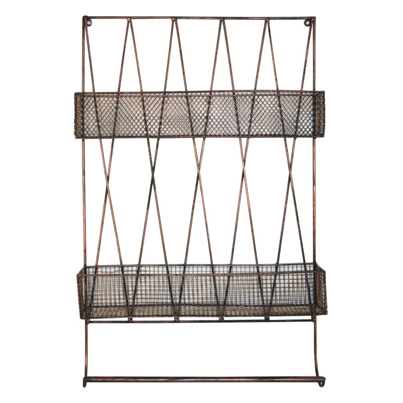 Monreal 2 Piece Metal Accent Shelf with Towel Bar, Distressed Black/Copper