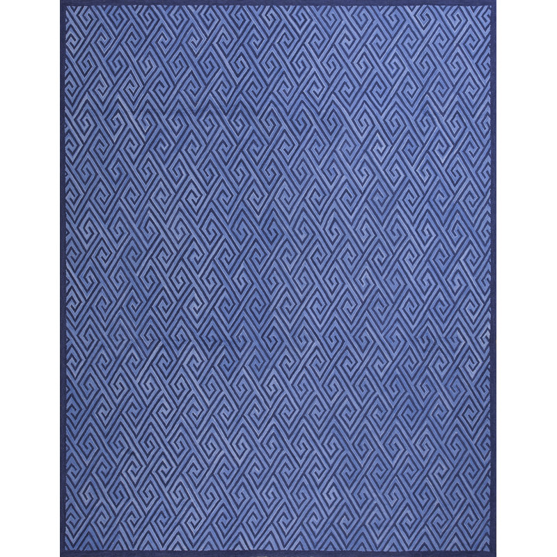 Tapis bleu en laine noué à la main de conception unique 8 pi x 10 pi