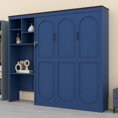 Murphy bed with integrated desk and multi-layer storage cabinet for home offices and guest rooms