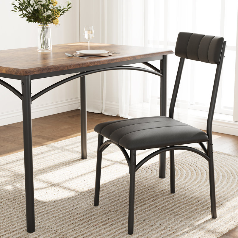 Brown Dining Table Set for 4 Rectangular Kitchen Table with 4 Upholstered Chairs 5 Piece Dining Room Table Set for Apartment, Studio, Small Space, Sturdy & Space-Saving