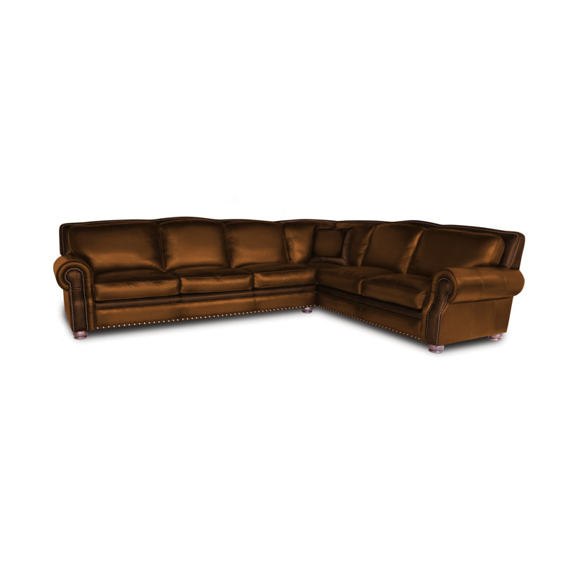 Bethesda Sectional, Bittersweet Hand Tooled Hand Genuine Leather with 
