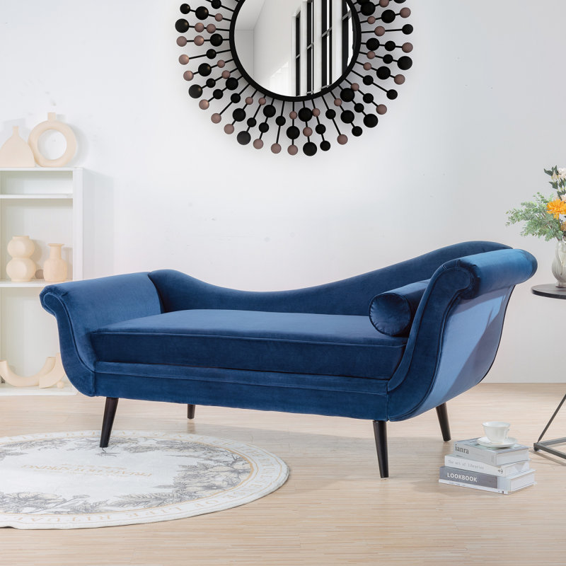 Chaise longue moderne avec accoudoirs à volutes, Noir, Bleu