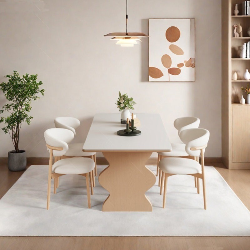 Ensemble de table de salle à manger à pieds ondulés en pierre frittée, H 29,53 po x L 55,12 po x l 31,5 po