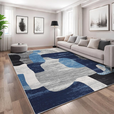 Tapis contemporain moderne et abstrait avec tapis antidérapant antidérapant doux et antidérapant pour tapis de chambre à coucher 9 x 12