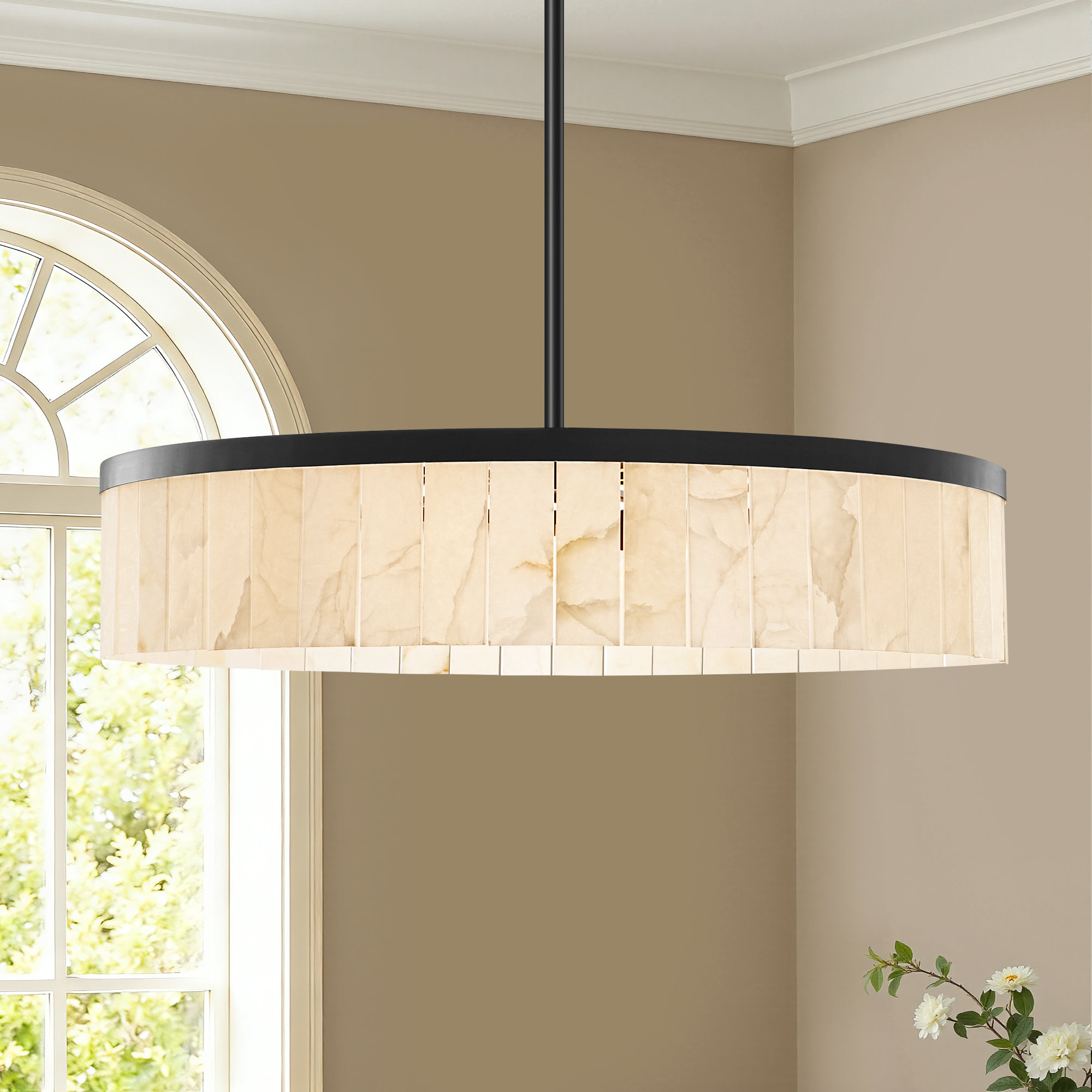 8-light 42" Dimmable Natural Spanish Marble Alabaster Round Chandelier