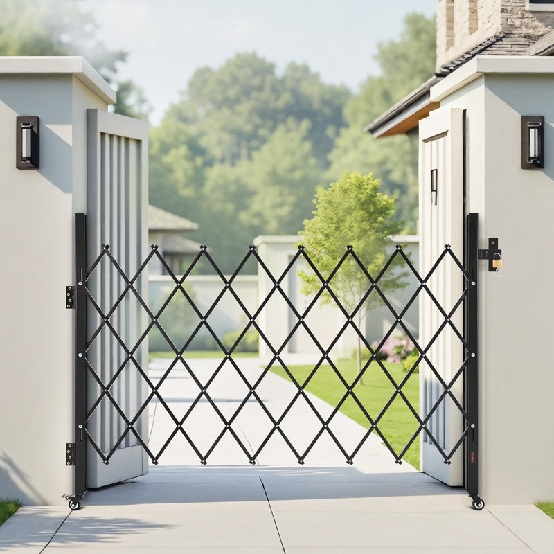 Single Folding Security Gate Lockable Scissor Gate, 4.3 ft. H x 5.6 ft. W