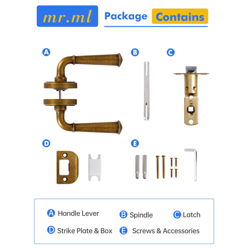Poignée de porte MRML en laiton antique rétro, poignée de porte intérieure pour salle de bain rétro, levier en alliage d'aluminium