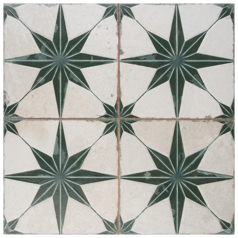 Kings 18" x 18" Ceramic Patterned Wall & Floor Tile, Sage