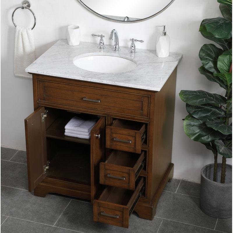 Hermes 32'' Single Bathroom Vanity with Marble Top, Teak