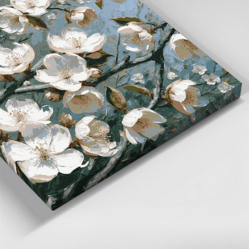 Botanical Apple Blossoms Grey Canvas Wall Art, 11" H x 14" W
