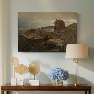 Hans Gude "Coastal Landscape with a Red Hut" - Museum Quality Gallery Wrapped Canvas Wall Art