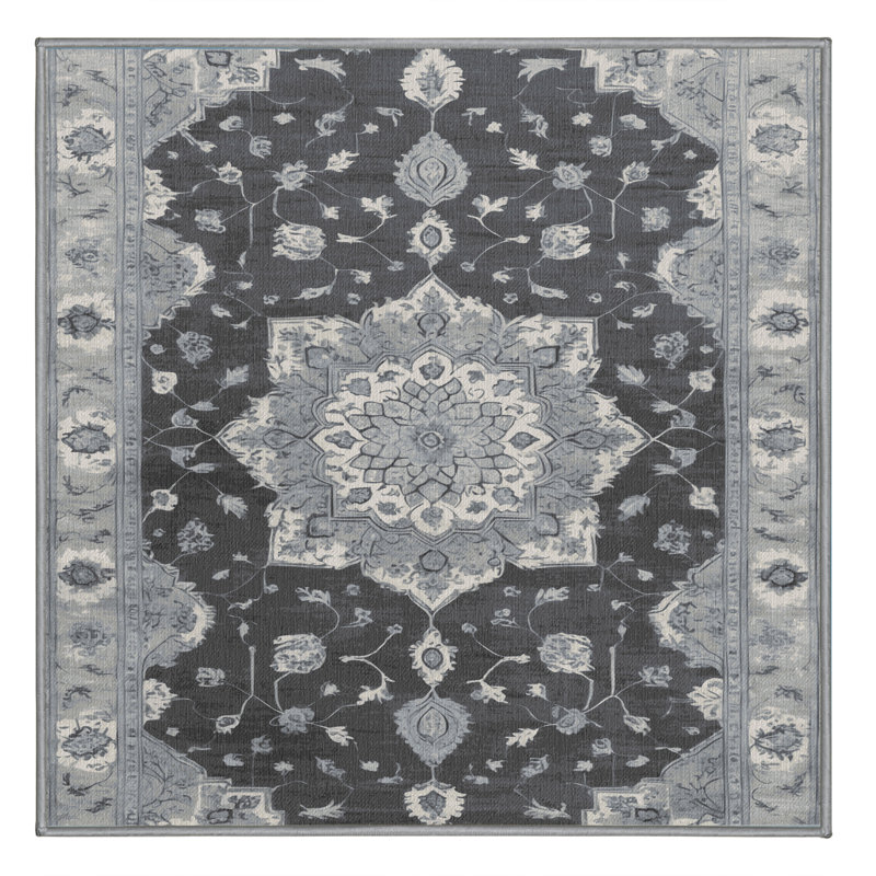Tapis gris Tabriz lavable à la machine, Carré 5 pi