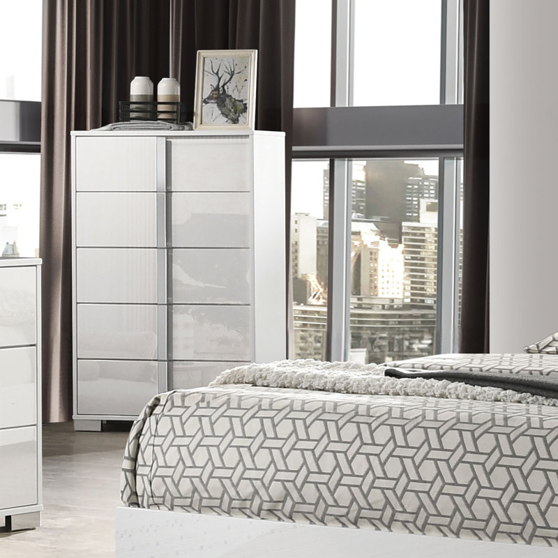 Commode 5 tiroirs Duckworth, Blanc