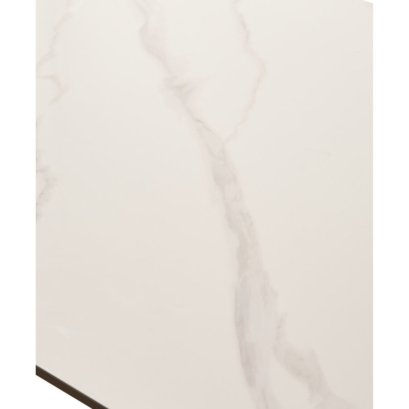 White Ceramic Tile Top Dining Table With Metal Legs, Rectangular 54.03" H Porcelain Mid Century Style