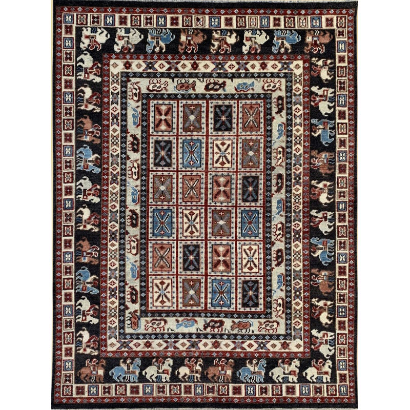 Tapis rectangulaires multicolores modernes en laine nouée à la main de style oriental moderne et élégant