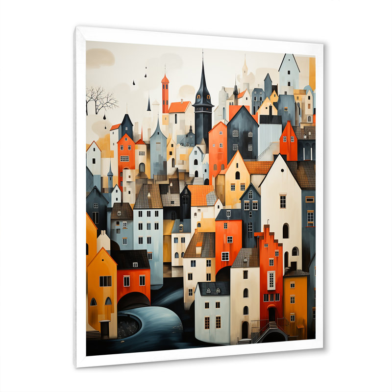 Collage de toits écarlates Terwood Danemark - reproduction sur toile, H 40 po x l 30 po x P 1,5 po, Cadre photo blanc