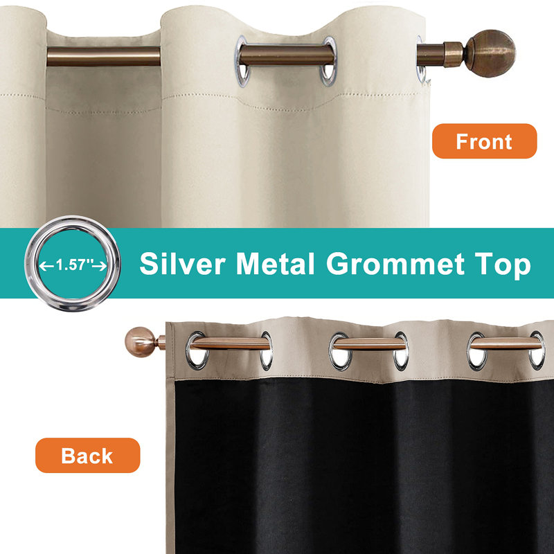 Blackout Indoor curtain grommets with coating beige 52*63 inch 2 Panels, 52.05" W x 63.05" L