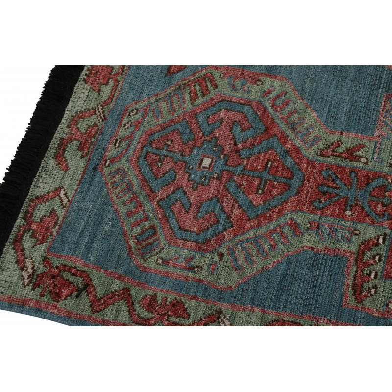 Hand-Knotted Tribal Rug In Red Blue And Green Geometric Pattern By Rug & Kilim, Rectangle 10' x 14'