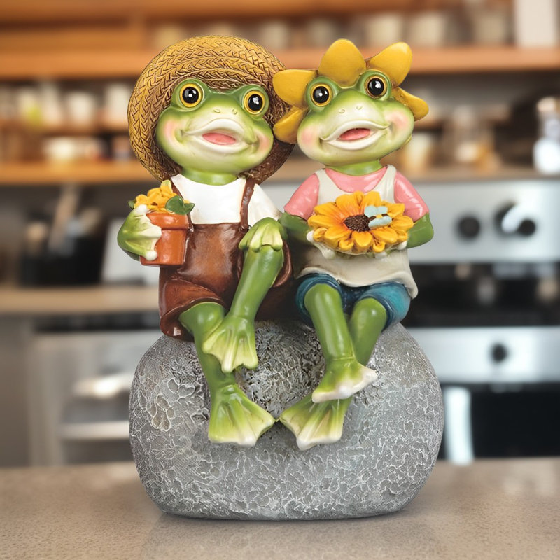 Figurine de couple grenouille 7 "avec fleur H