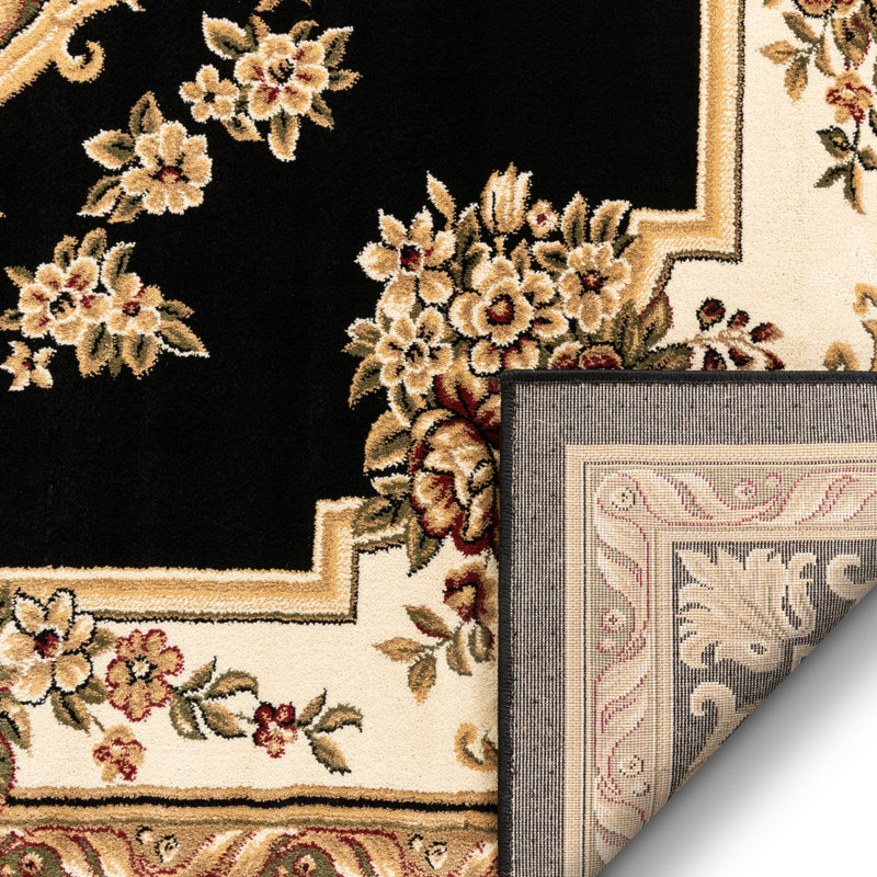 Timeless Traditional Tufted Black/Beige Rug, Runner 67 x 120cm