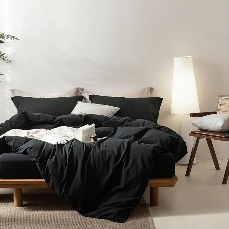 Housse de couette unie Black King, Housse de couette pour très grand lit, Noir