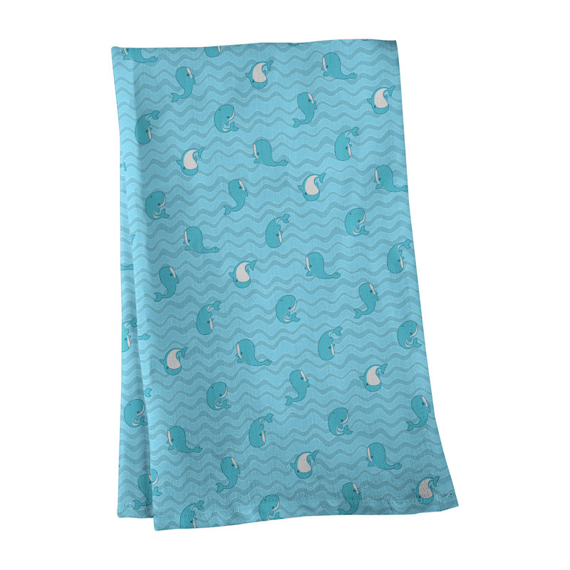 Serviette de thé à motif baleines, Polyester sergé, Bleu sarcelle