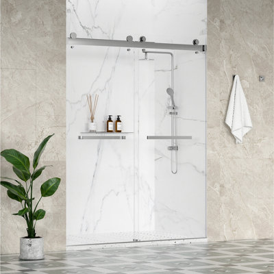 Catalyst 46"- 48" W X 79" H Double Sliding Frameless Shower Door In Chrome With 3/8" Clear Glass
