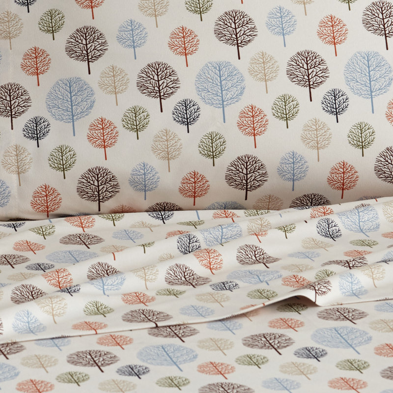 Micro Flannel® Printed Deep-Pocket Sheet Set, King Sheet Set with 2 Pillowcases, Trees